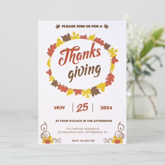 Großes Fest in Leafy Pumpkin Blätter auf Crystal Einladung (Stehend Vorderseite)