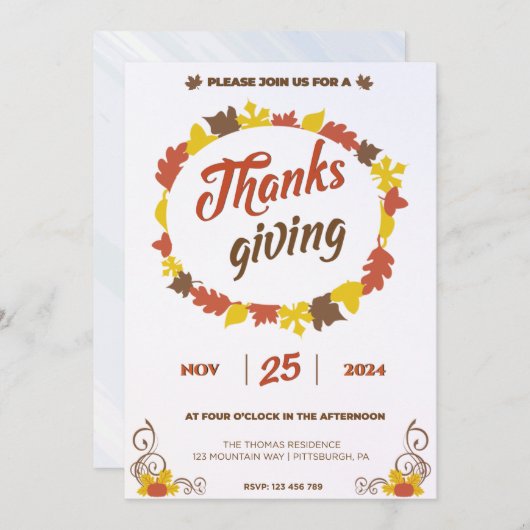 Großes Fest in Leafy Pumpkin Blätter auf Crystal Einladung (Vorne/Hinten)