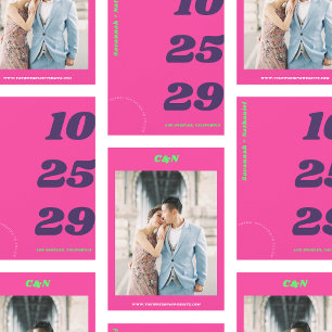 Großes & Fettes Datum Hot Pink Retro-Foto-Hochzeit Save The Date