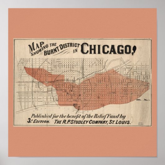 Großes Feuer auf der Karte von Chicago Poster (Vorne)