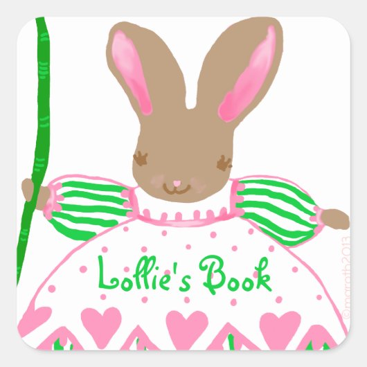 Großes Fifi Häschen-Buchzeichen, rosa Quadratischer Aufkleber (Vorderseite)
