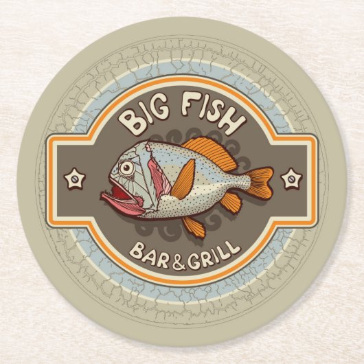 Großes Fisch-Bar und Grill-Plakat Runder Pappuntersetzer (Vorderseite)