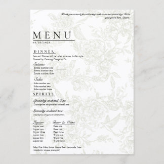 Großes florales Hochzeitsmenü Menükarte
