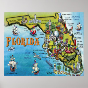 Großes Florida Cartoons Map Poster