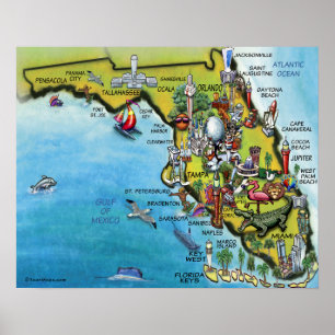 Großes Florida Cartoons Map Poster
