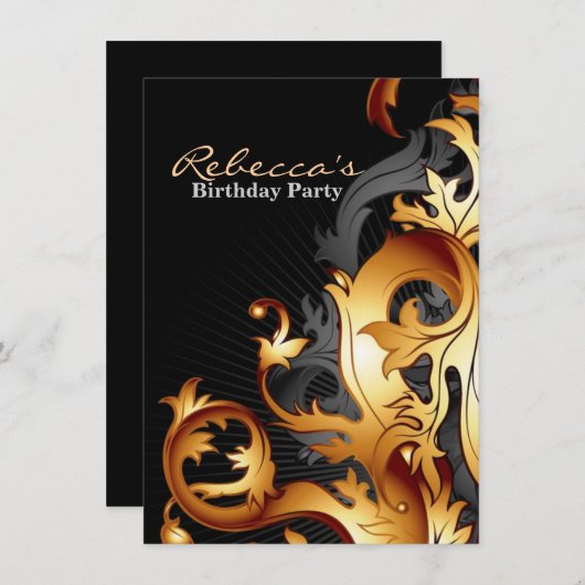 großes gatsby abstraktes blühen Schwarzes und Einladung (Vorne/Hinten)