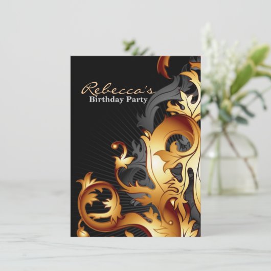 großes gatsby abstraktes blühen Schwarzes und Einladung (Stehend Vorderseite)