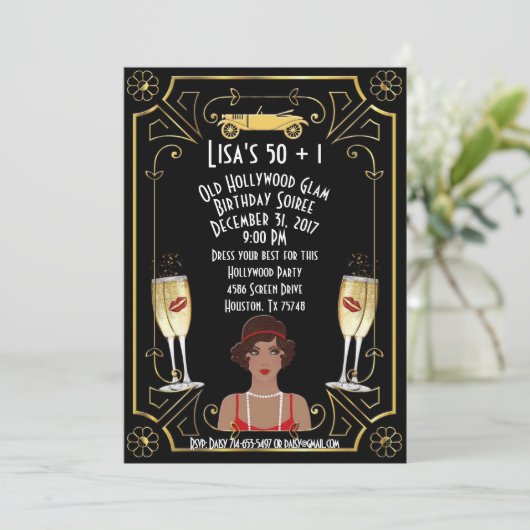 Großes Gatsby Prallplatten-Schwarz-Mädchen Einladung (Stehend Vorderseite)