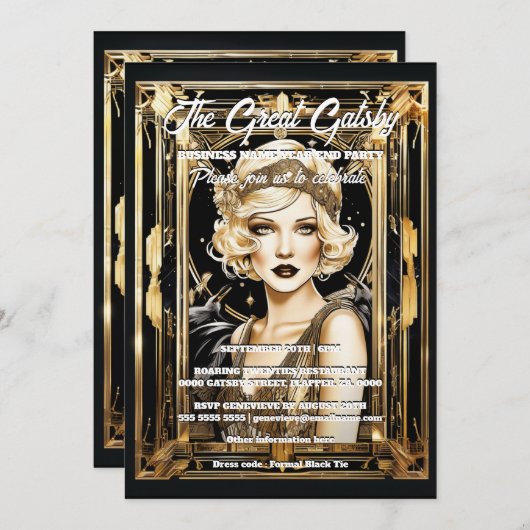 Großes Gatsby Thema Flapper Mädchen blonde 1920er Einladung (Vorne/Hinten)