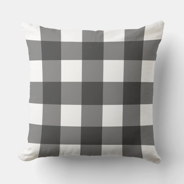 Großes Gingham-Muster - Monochrom Kissen (Vorderseite)