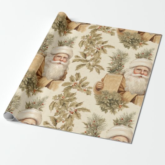 Großes Gold-Umschlagpapier für Santa Retro Geschenkpapier (Ungerollt)