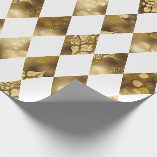 Grosses Gold und Weißer Diamant Harlequin Geschenkpapier (Ecke)