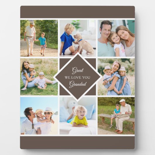 Großes Grandad Wir Liebe Sie 8 Foto Collage Brown Fotoplatte (Vorderseite)
