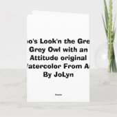 Großes Grau-Eule, Gruß-Karte Karte (Rückseite)