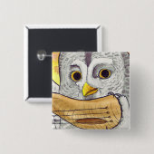 Großes Grau-Eule Hornlute Knopf Button (Vorne & Hinten)