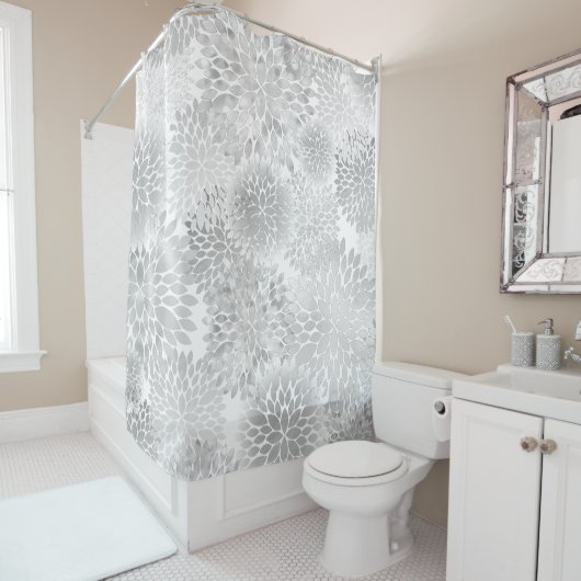 großes graues Dahlienmuster Duschvorhang (Beispiel)