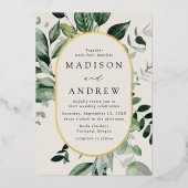 Grosses Grüne Creme und goldene Oval Hochzeit Folieneinladung (Vorderseite)