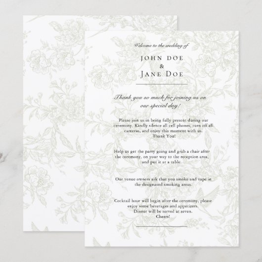 Großes grünes Blumenhochzeitsprogramm Programm (Vorne/Hinten)