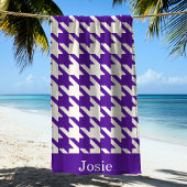 Grosses Hahnentrittmuster Muster Lila & weiß Strandtuch