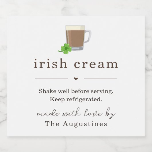 Grosses hausgemachtes irisches Creme-Likör-Flasche Alkoholflaschenetikett (Einzelnes Label)