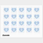 Grosses hellblaues Herz - Monogramm Quadratischer Aufkleber (Blatt)