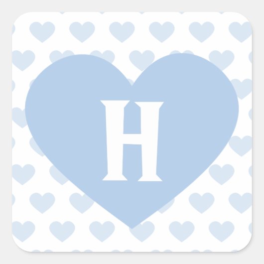 Grosses hellblaues Herz - Monogramm Quadratischer Aufkleber (Vorderseite)