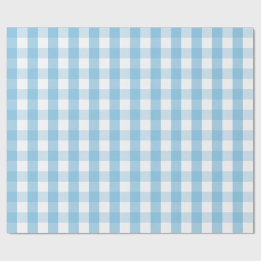 Großes hellblaues und weißes Gingham-Packpapier Geschenkpapier (Flach)