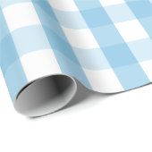 Großes hellblaues und weißes Gingham-Packpapier Geschenkpapier (Rolleneckpunkt)