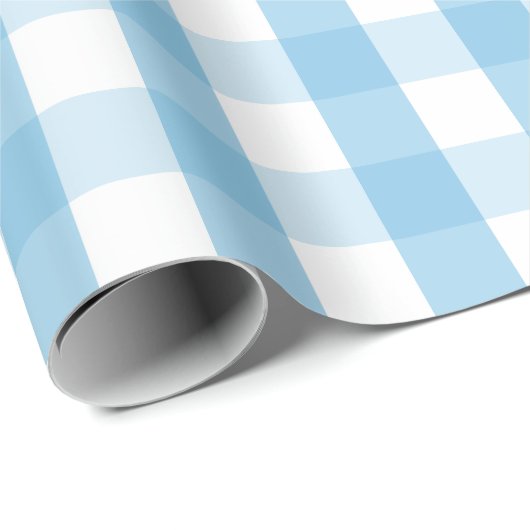 Großes hellblaues und weißes Gingham-Packpapier Geschenkpapier (Rolleneckpunkt)