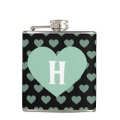 Großes hellgrünes Herz u. schwarzer Hintergrund Flachmann (Vorderseite)