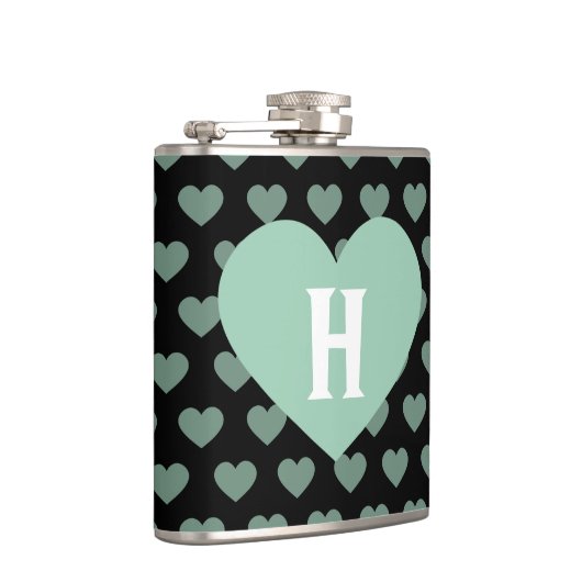 Großes hellgrünes Herz u. schwarzer Hintergrund Flachmann (Rechts)