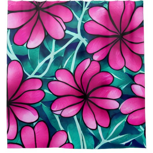 Grosses, hellrosa Blume Muster Duschvorhang (Vorderseite)