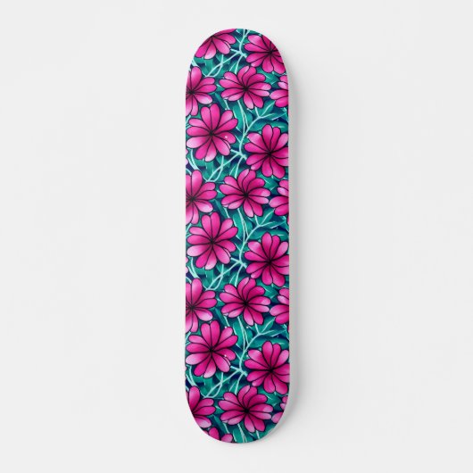 Grosses, hellrosa Blume Muster Skateboard (Vorne)