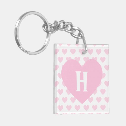 Großes hellrosa Herz - Monogramm Schlüsselanhänger (Vorderseite links)