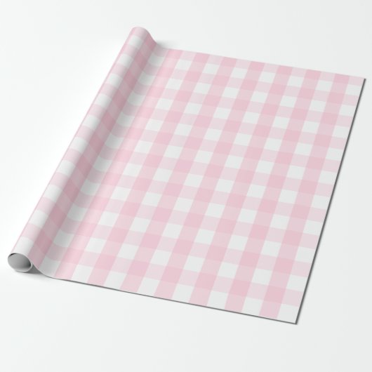 Großes hellrosa und weißes Gingham-Packpapier Geschenkpapier (Ungerollt)