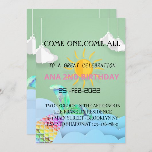 Großes Himmelsdesign und Meerjungfrauen für Ihre P Einladung (Vorne/Hinten)