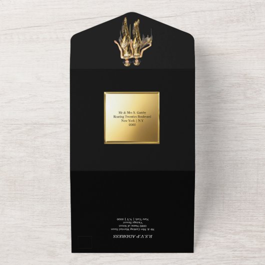 Großes Hochzeitsheim, rauschendes 20er Flapper-Mäd All In One Einladung (Außenbereich)