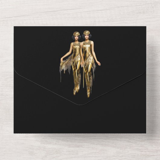 Großes Hochzeitsheim, rauschendes 20er Flapper-Mäd All In One Einladung (Rückseite)