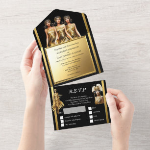 Großes Hochzeitsheim, rauschendes 20er Flapper-Mäd All In One Einladung