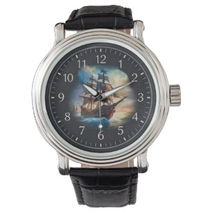 Grosses Holzschiff eWatch Armbanduhr
