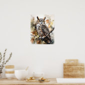 Großes Horn-Owl-Vogel-Kunstdruckposter Poster (Küche)