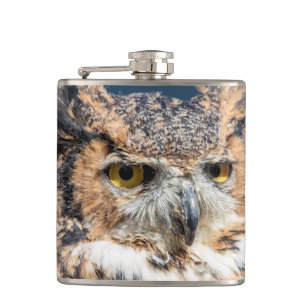 Großes Horned Owl Portrait Flachmann