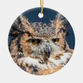 Großes Horned Owl Portrait Keramikornament