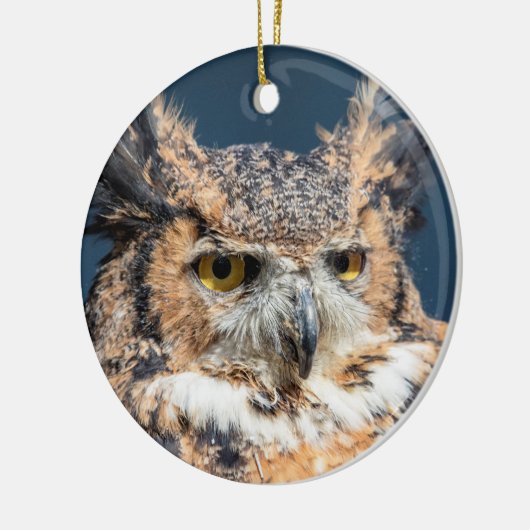 Großes Horned Owl Portrait Keramikornament (Links)