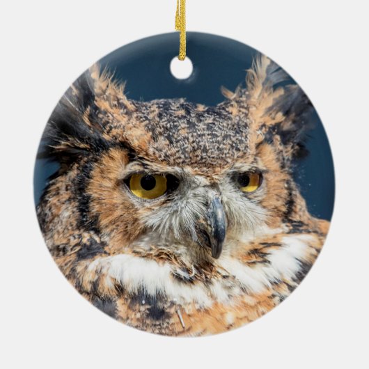 Großes Horned Owl Portrait Keramikornament (Hinten)