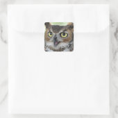 Großes Horned Owl Portrait Quadratischer Aufkleber (Tasche)
