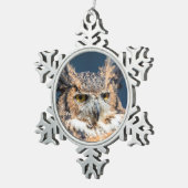 Großes Horned Owl Portrait Schneeflocken Zinn-Ornament (Rechts)