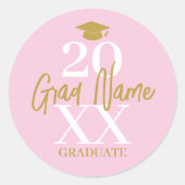 Grosses Jahr - Grad Name und Obergrenze - Rosa Gol Runder Aufkleber (Vorderseite)