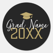 Grosses Jahr - Grad Name und Obergrenze - Schwarze Runder Aufkleber (Vorderseite)