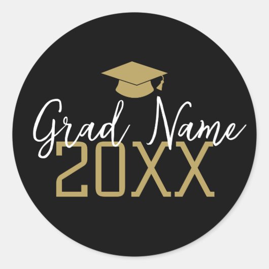 Grosses Jahr - Grad Name und Obergrenze - Schwarze Runder Aufkleber (Vorderseite)